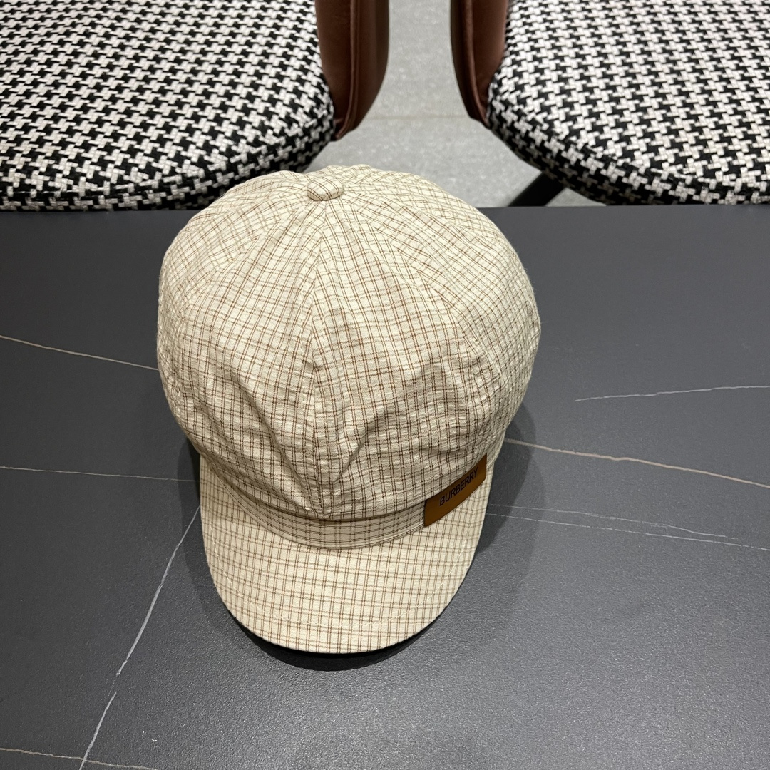 巴宝莉 2025新款韩版格纹贝雷帽文艺风复吉八角帽显脸小画家帽防晒帽子夏