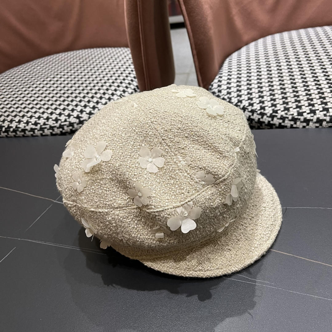 赛琳 2025新款日系复古简约百搭花朵八角帽女早秋画家帽报童帽子显脸小