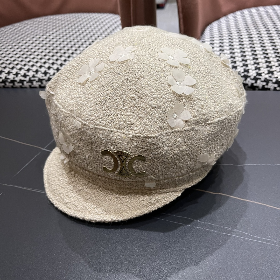 赛琳 2025新款日系复古简约百搭花朵八角帽女早秋画家帽报童帽子显脸小