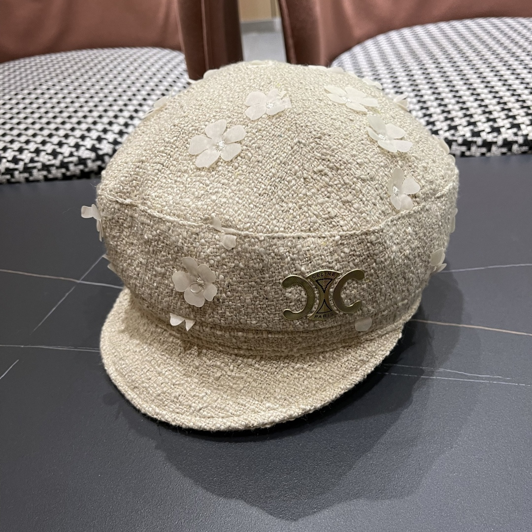 NO:580643,Celine 2025 new Japanese retro simple versatile flower octagonal hat for women early autumn painter hat newsboy hat showing face small hat fisherman hat baseball cap knitted hat, hat, celine, espadrilles, hats19860909赛琳 2025新款日系复古简约百搭花朵八角帽女早秋 画家帽报童帽子显脸小帽子渔夫帽棒球帽针织帽,帽子,celine,espadrilles,hats,hat