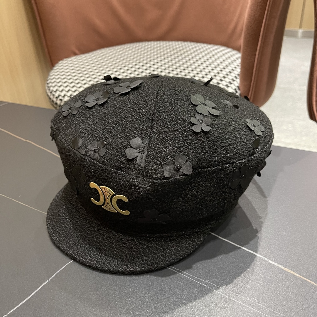 赛琳 2025新款日系复古简约百搭花朵八角帽女早秋画家帽报童帽子显脸小