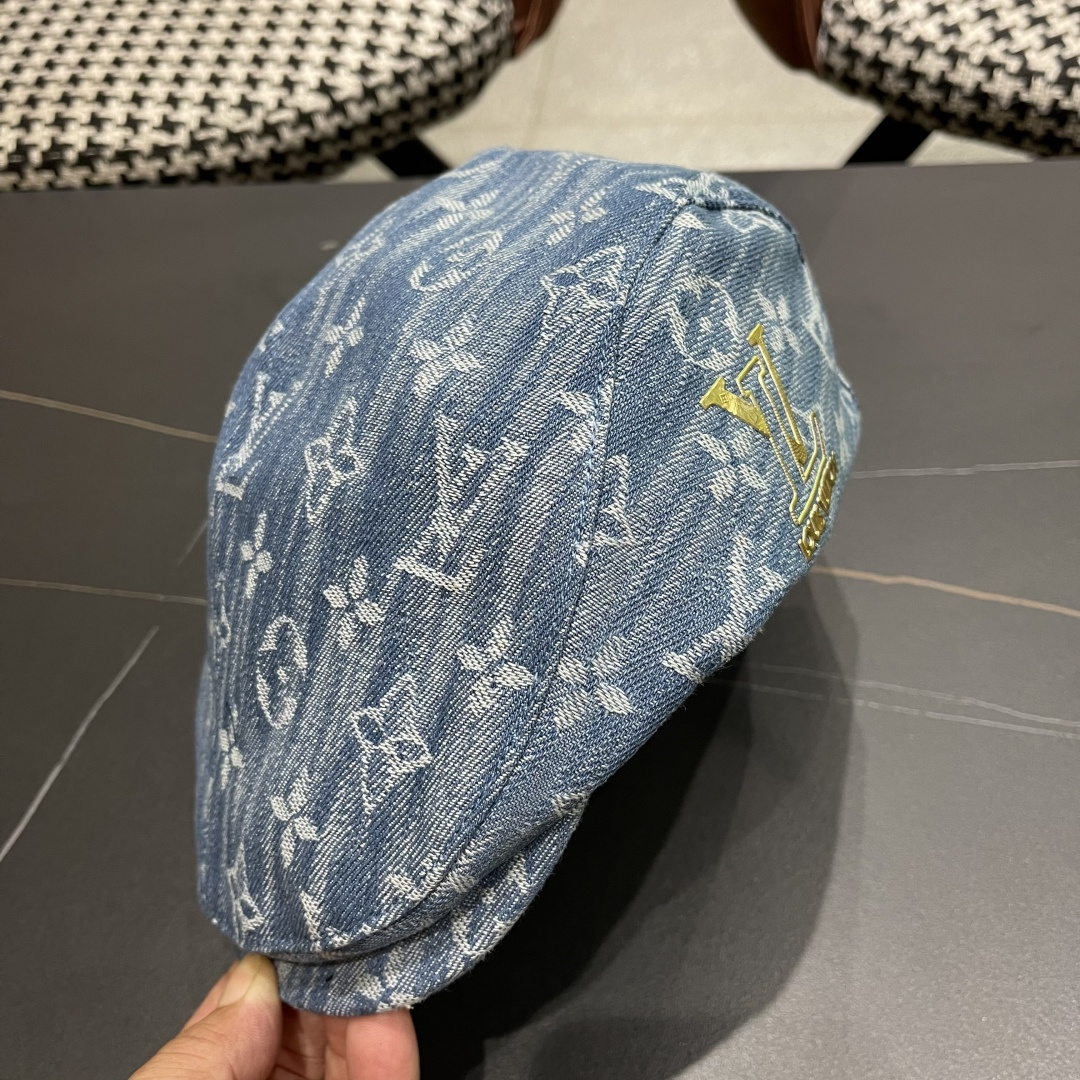  Lv路易威登2025新款时尚百搭牛仔提花贝雷帽透气遮阳帽