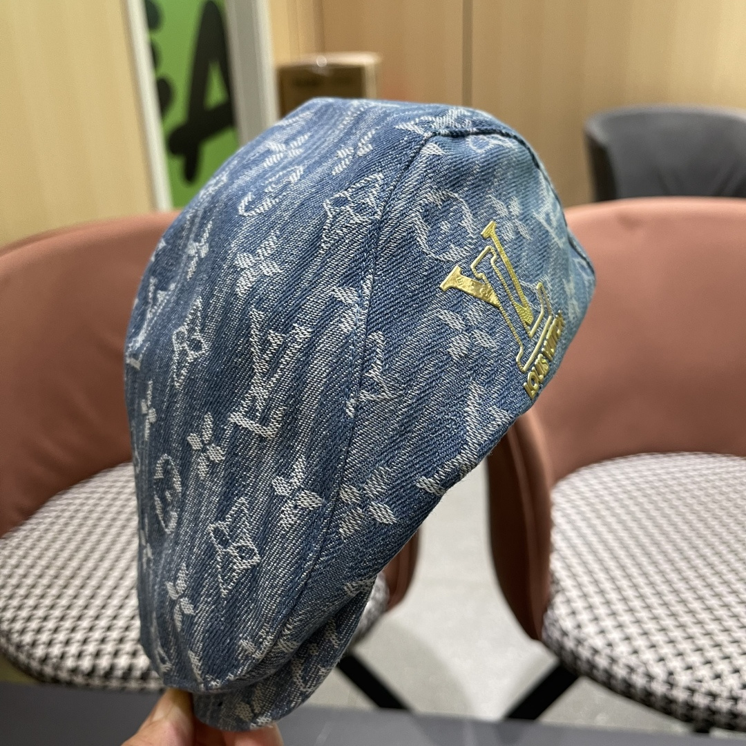  Lv路易威登2025新款时尚百搭牛仔提花贝雷帽透气遮阳帽