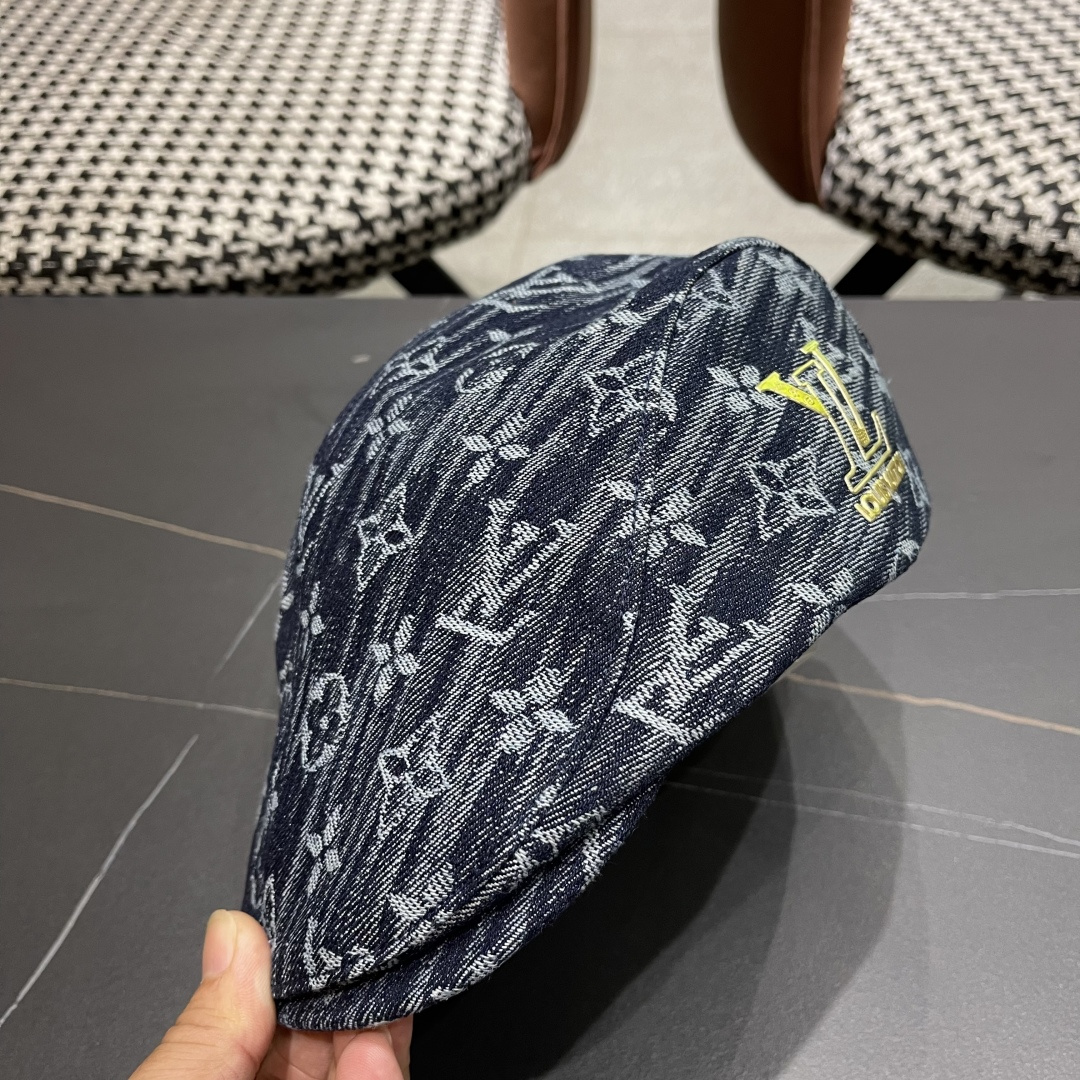  Lv路易威登2025新款时尚百搭牛仔提花贝雷帽透气遮阳帽
