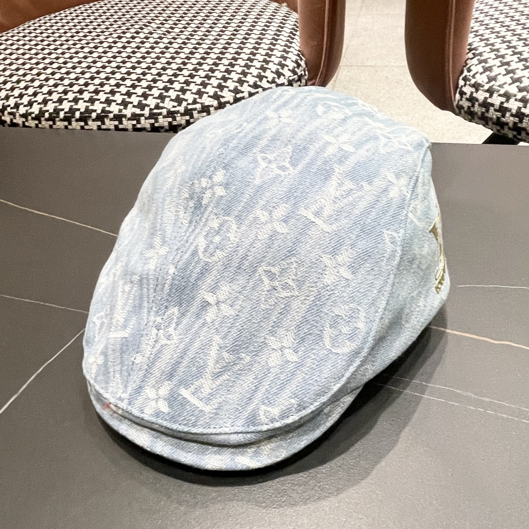  Lv路易威登2025新款时尚百搭牛仔提花贝雷帽透气遮阳帽