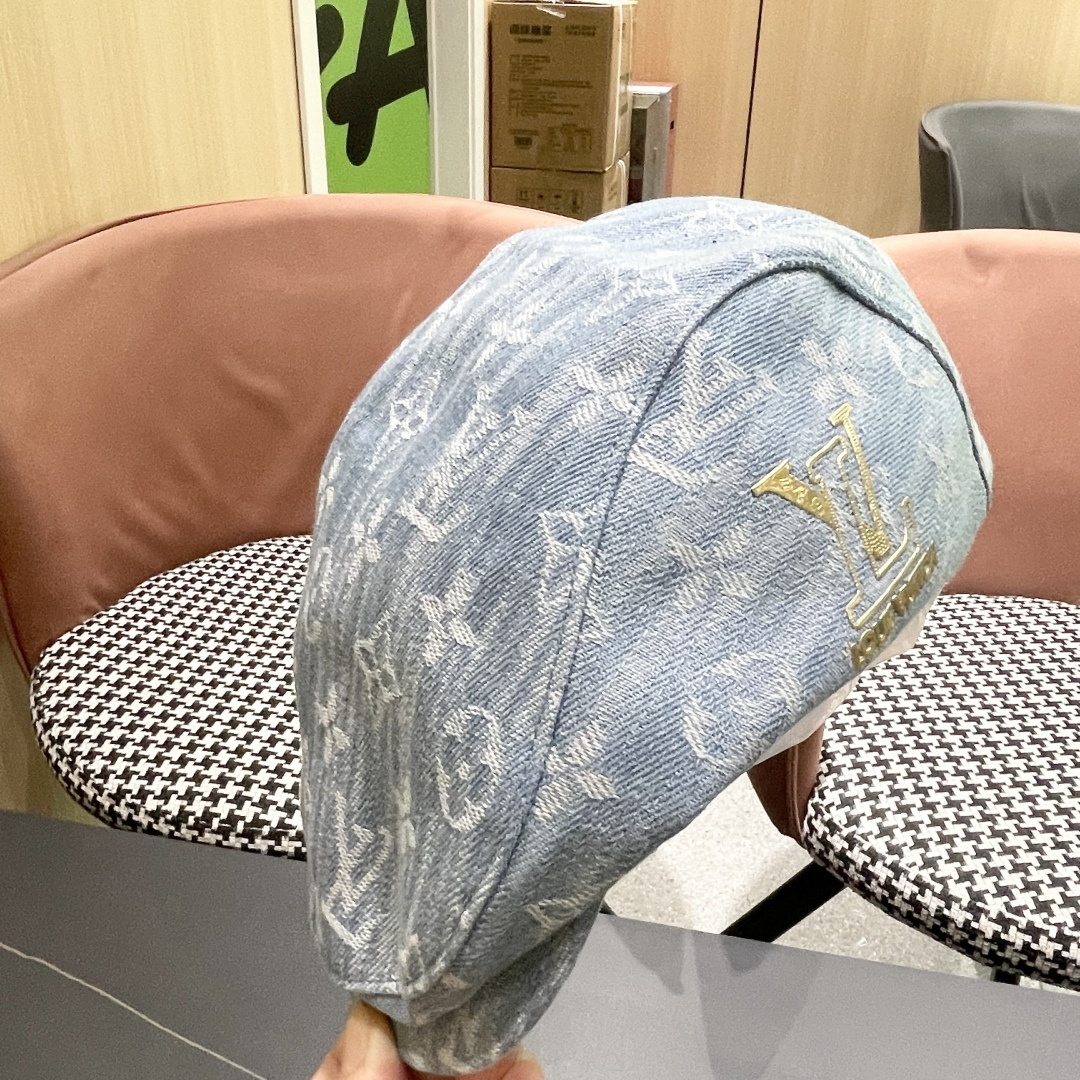  Lv路易威登2025新款时尚百搭牛仔提花贝雷帽透气遮阳帽