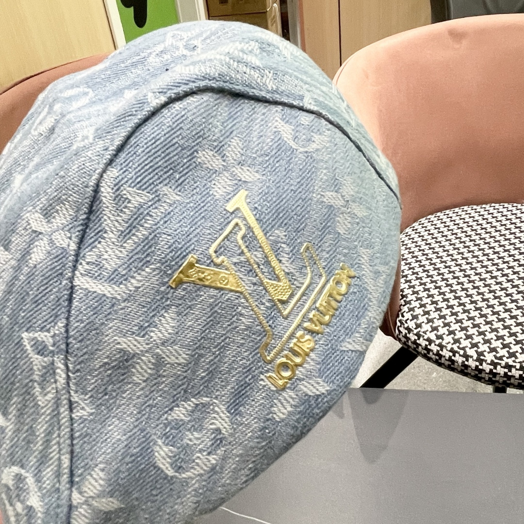  Lv路易威登2025新款时尚百搭牛仔提花贝雷帽透气遮阳帽