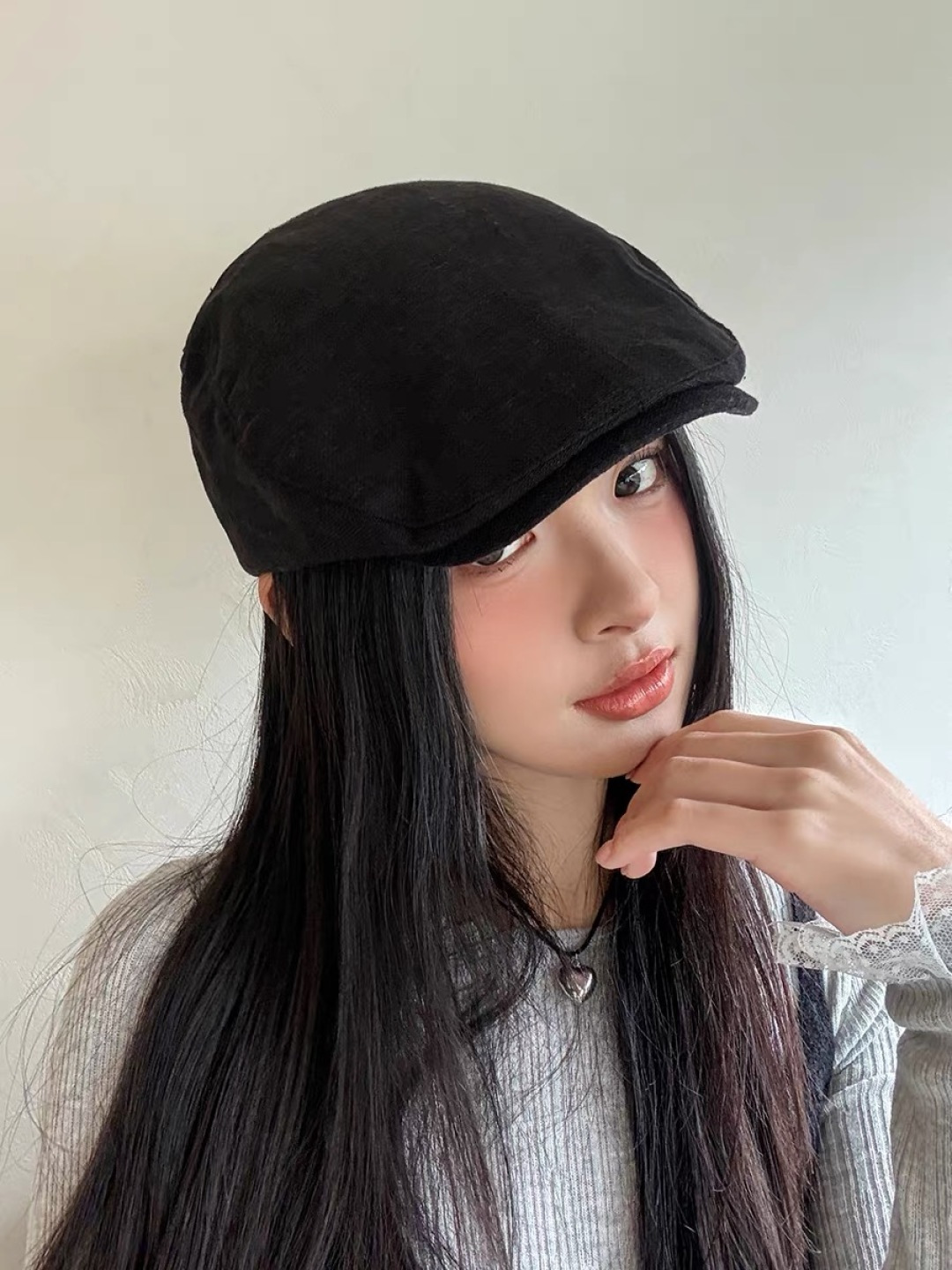  迪芬 复古棉麻前进帽女春夏英伦显脸小贝雷帽子2025新款日系简约鸭舌帽