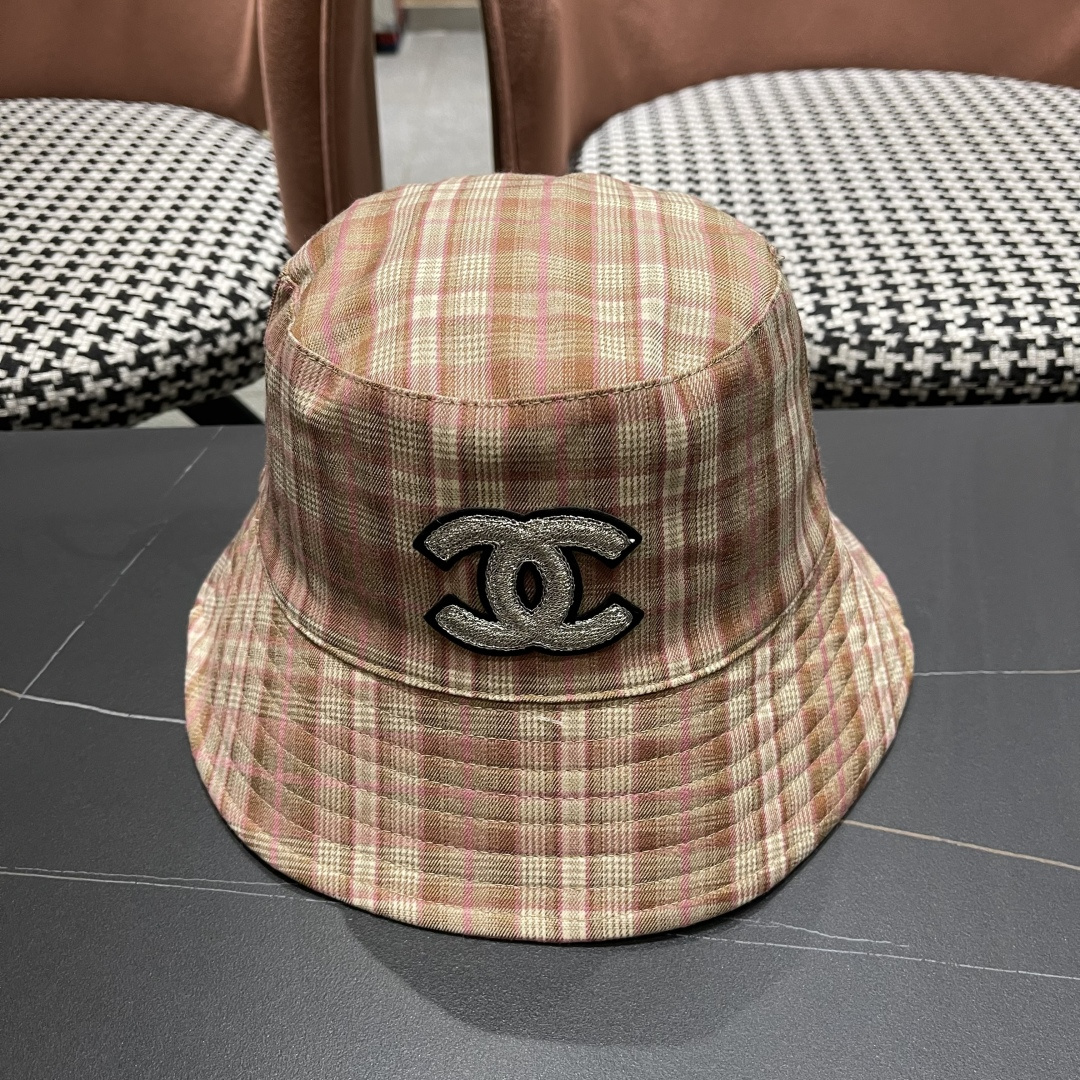  香奈儿 韩版复古格纹渔夫帽子女款春秋季户
外遮脸显脸小百搭双面水桶帽盆帽潮