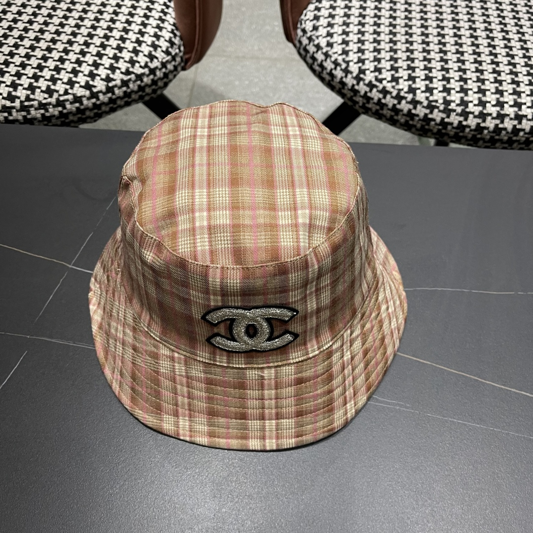  香奈儿 韩版复古格纹渔夫帽子女款春秋季户
外遮脸显脸小百搭双面水桶帽盆帽潮