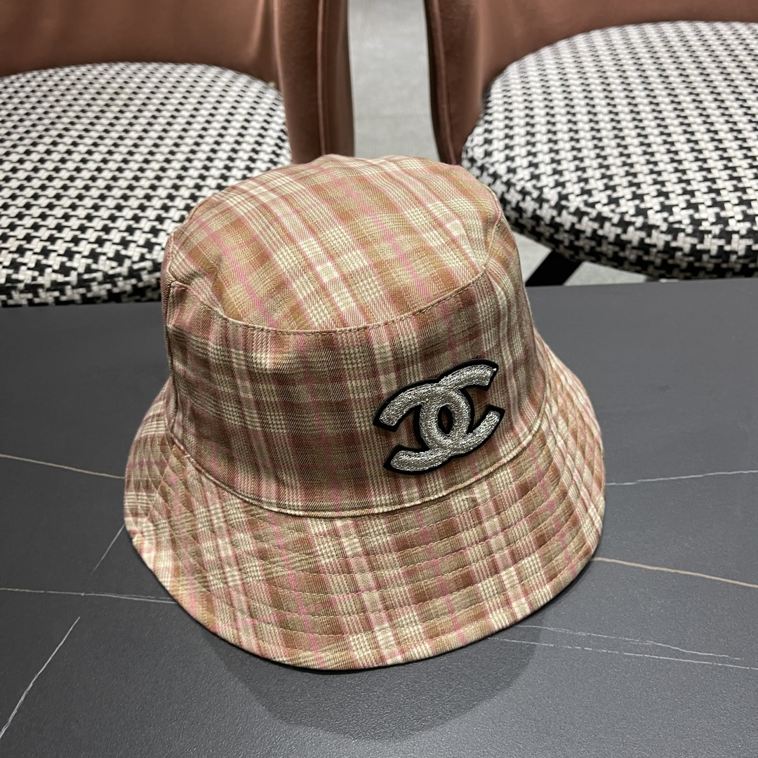  香奈儿 韩版复古格纹渔夫帽子女款春秋季户
外遮脸显脸小百搭双面水桶帽盆帽潮