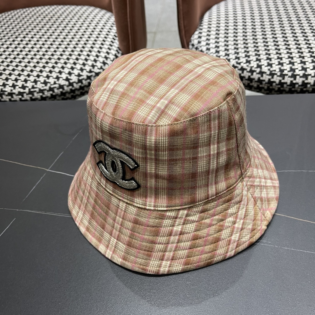  香奈儿 韩版复古格纹渔夫帽子女款春秋季户
外遮脸显脸小百搭双面水桶帽盆帽潮