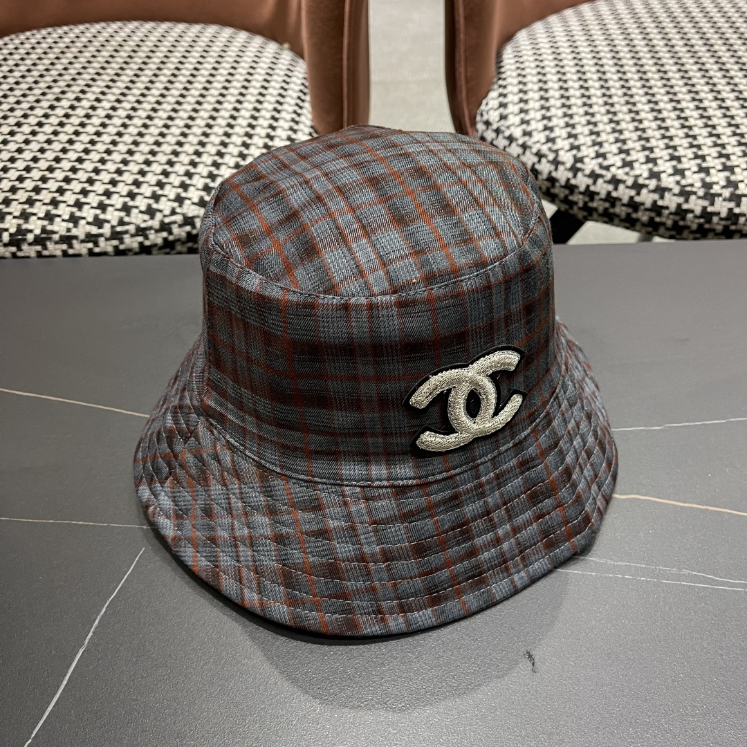  香奈儿 韩版复古格纹渔夫帽子女款春秋季户
外遮脸显脸小百搭双面水桶帽盆帽潮