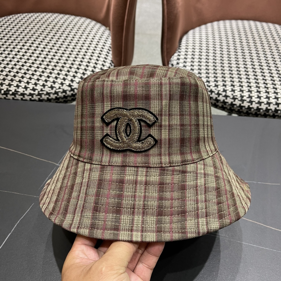  香奈儿 韩版复古格纹渔夫帽子女款春秋季户
外遮脸显脸小百搭双面水桶帽盆帽潮