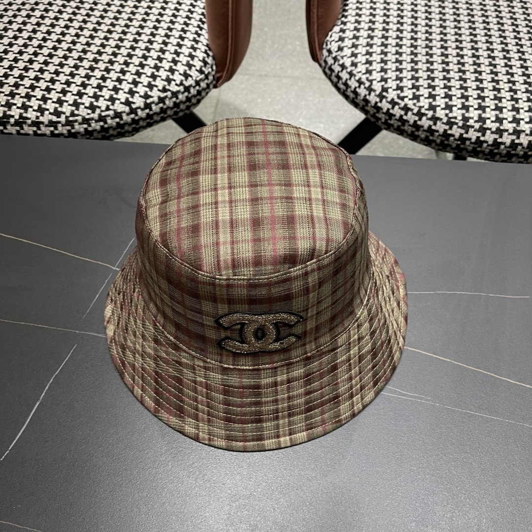  香奈儿 韩版复古格纹渔夫帽子女款春秋季户
外遮脸显脸小百搭双面水桶帽盆帽潮