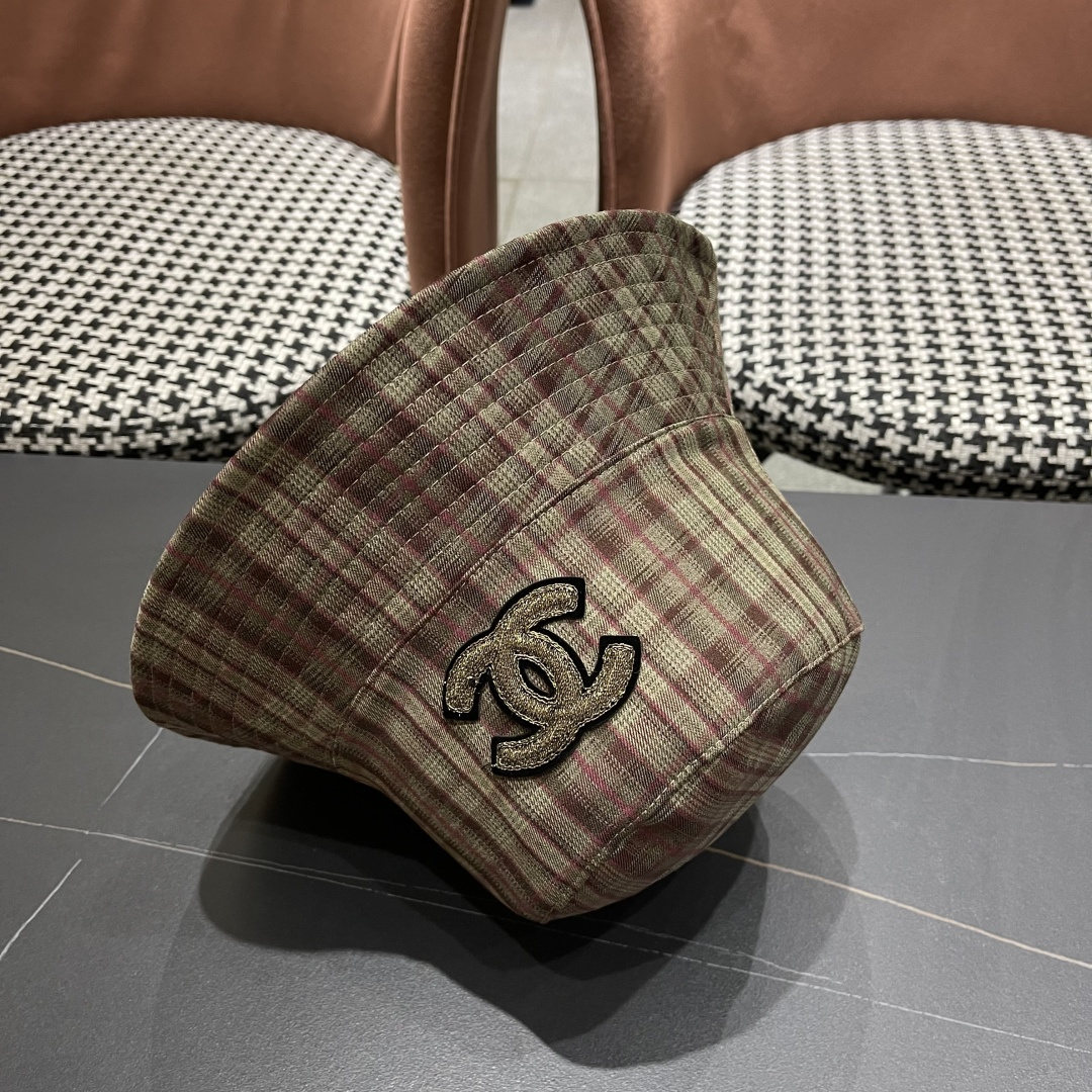  香奈儿 韩版复古格纹渔夫帽子女款春秋季户
外遮脸显脸小百搭双面水桶帽盆帽潮