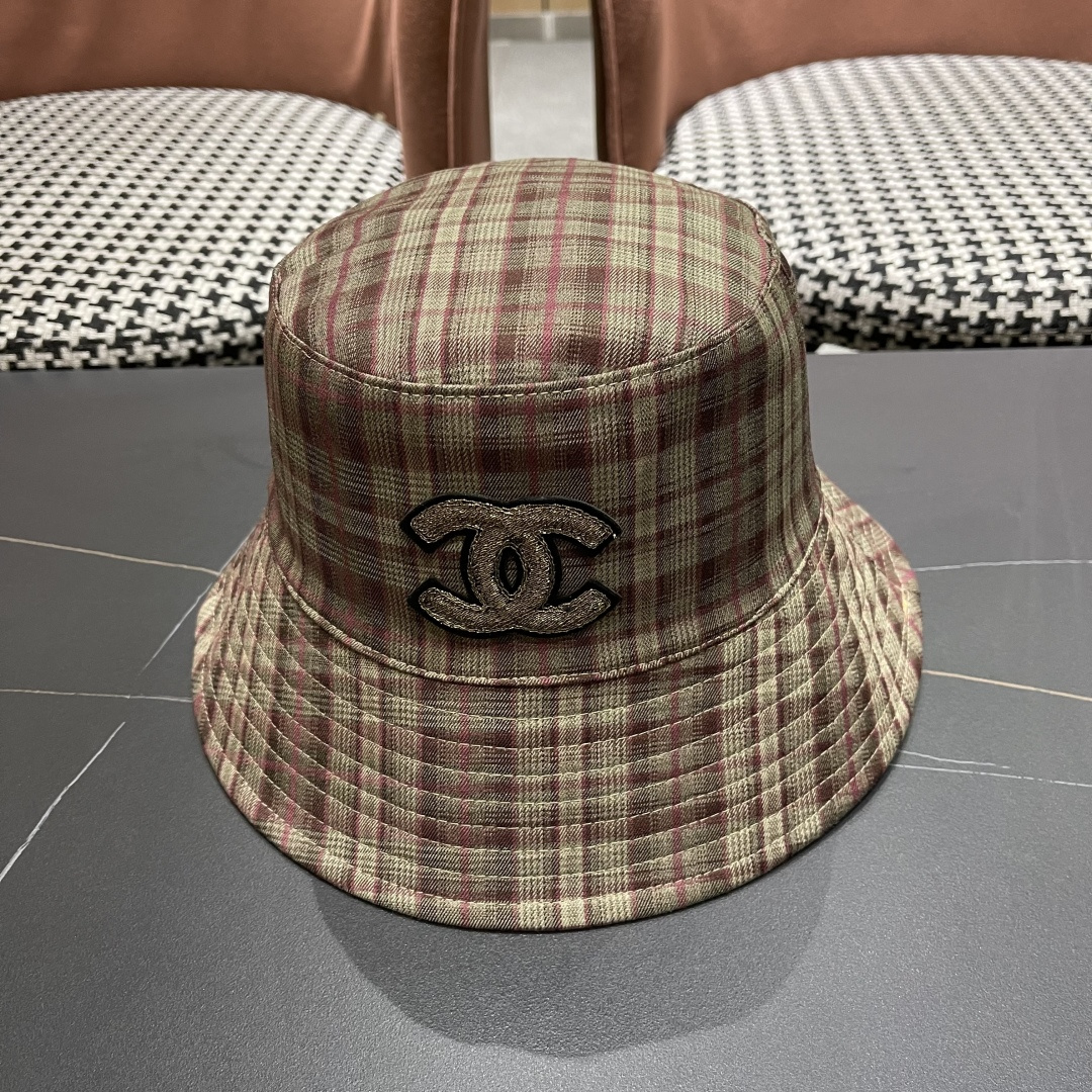  香奈儿 韩版复古格纹渔夫帽子女款春秋季户
外遮脸显脸小百搭双面水桶帽盆帽潮