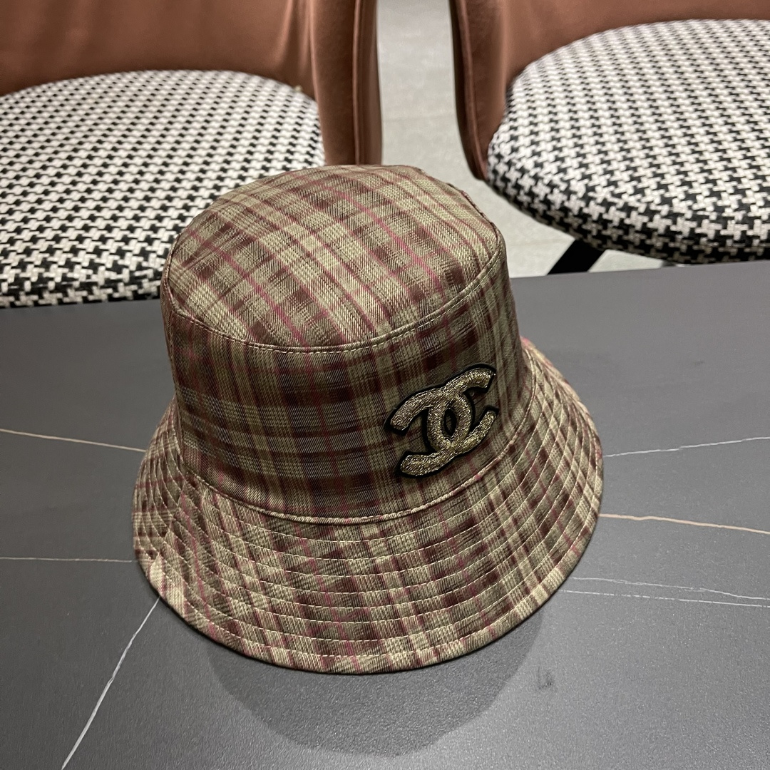  香奈儿 韩版复古格纹渔夫帽子女款春秋季户
外遮脸显脸小百搭双面水桶帽盆帽潮