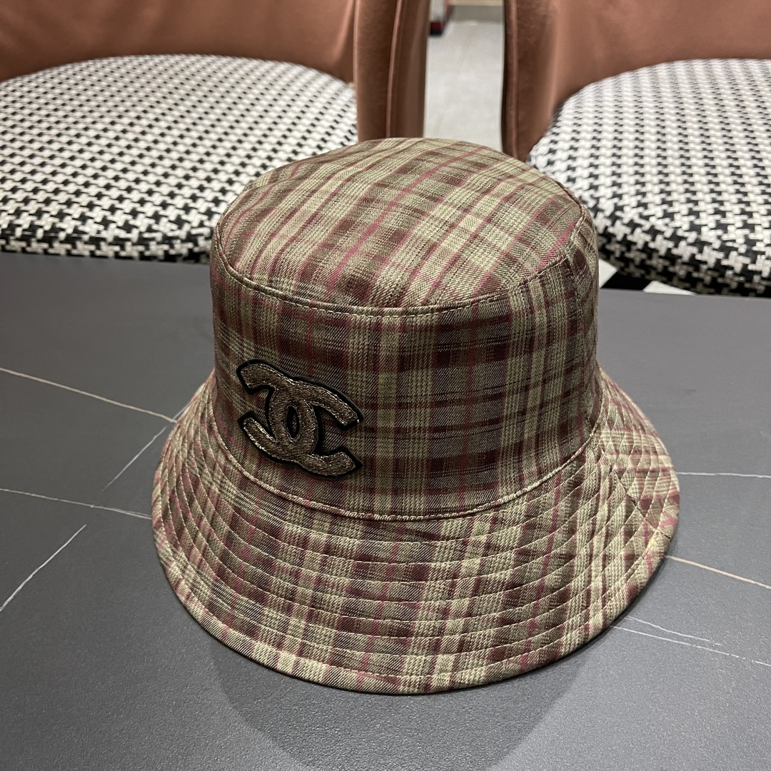  香奈儿 韩版复古格纹渔夫帽子女款春秋季户
外遮脸显脸小百搭双面水桶帽盆帽潮