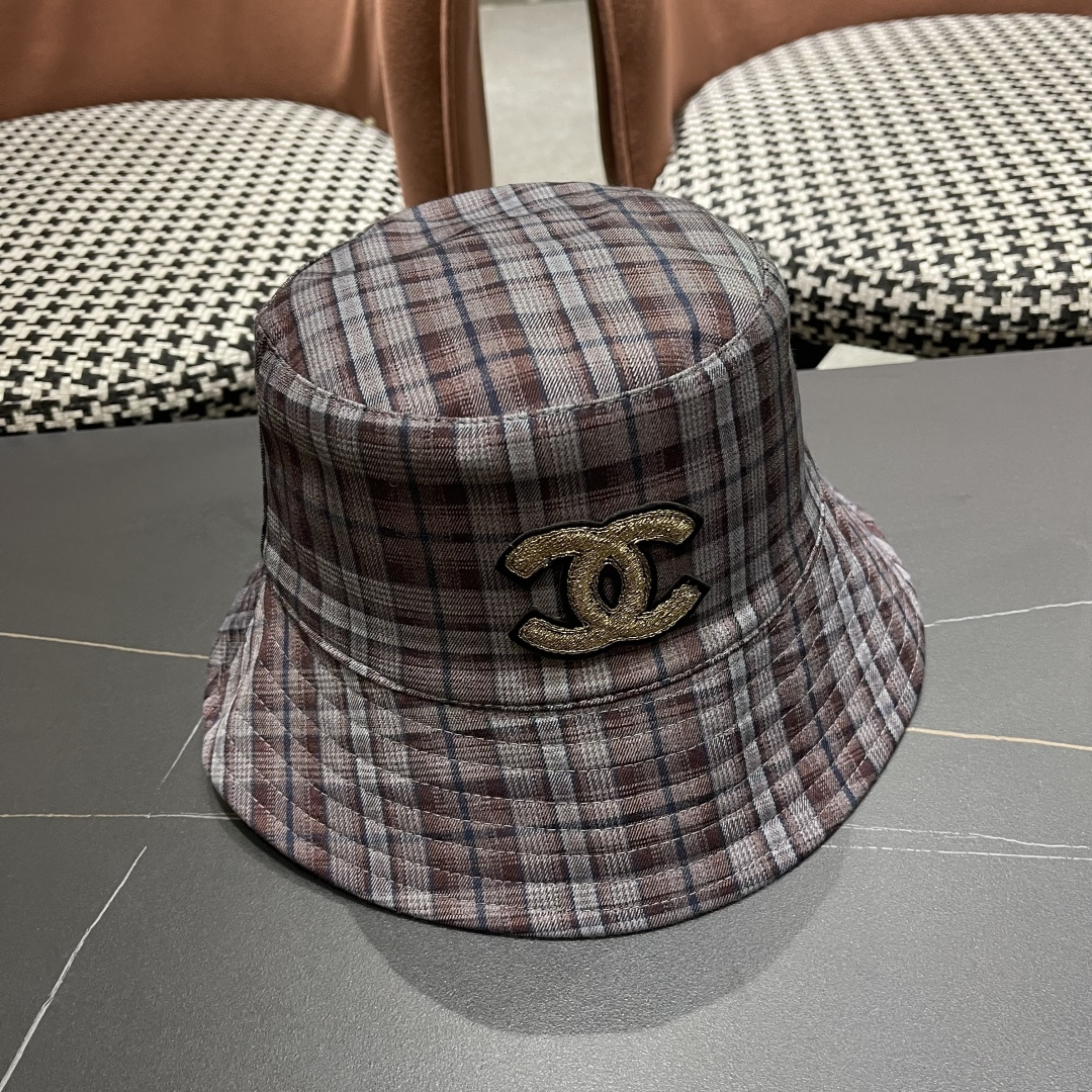  香奈儿 韩版复古格纹渔夫帽子女款春秋季户
外遮脸显脸小百搭双面水桶帽盆帽潮