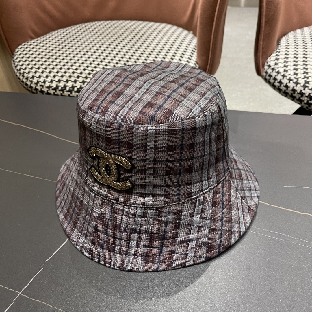  香奈儿 韩版复古格纹渔夫帽子女款春秋季户
外遮脸显脸小百搭双面水桶帽盆帽潮
