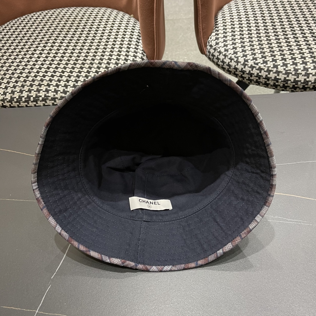  香奈儿 韩版复古格纹渔夫帽子女款春秋季户
外遮脸显脸小百搭双面水桶帽盆帽潮