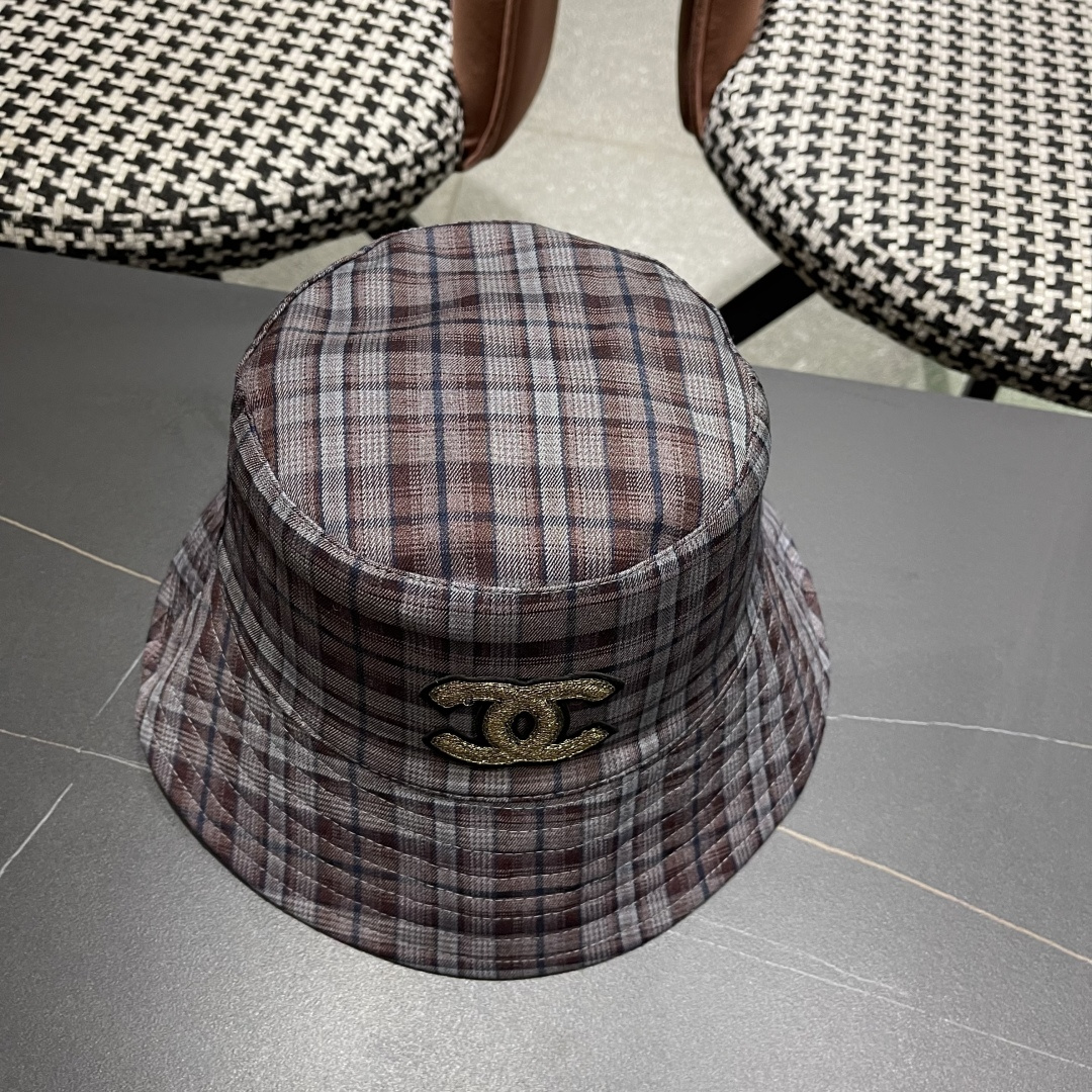  香奈儿 韩版复古格纹渔夫帽子女款春秋季户
外遮脸显脸小百搭双面水桶帽盆帽潮