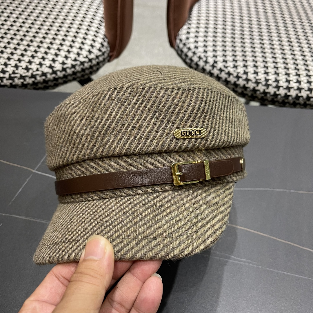  古奇2025韩版新款简约百搭皮带扣海俊帽子女
春夏季时尚宽檐显脸小画家帽潮