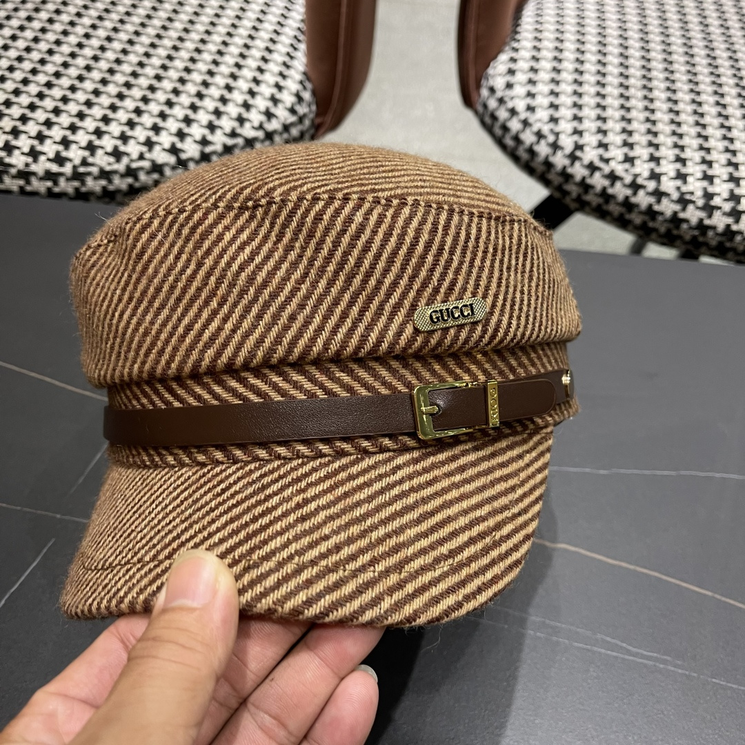  古奇2025韩版新款简约百搭皮带扣海俊帽子女
春夏季时尚宽檐显脸小画家帽潮