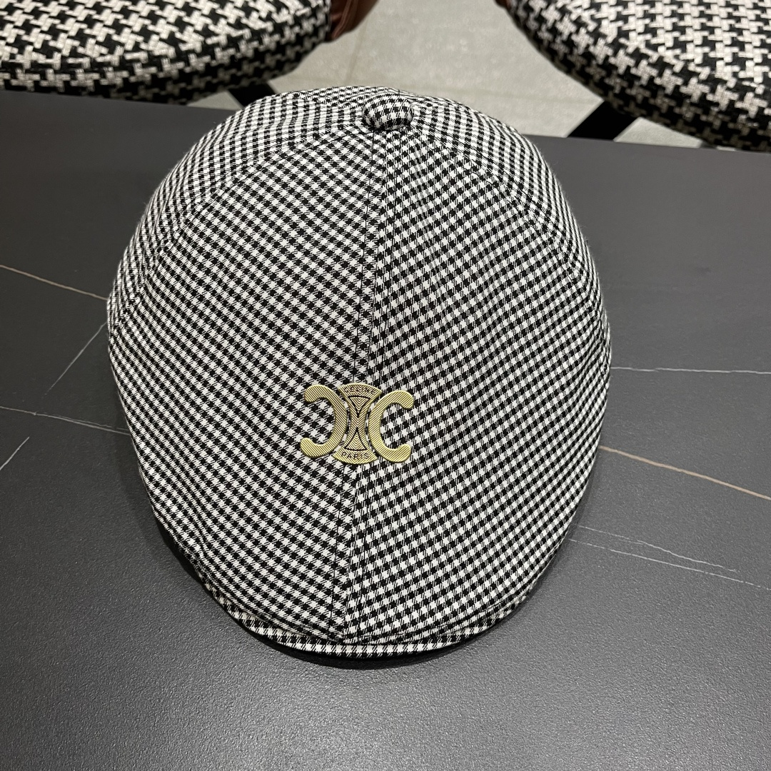  赛琳2025新款韩系格子千格鸟大头围品脸小前进帽