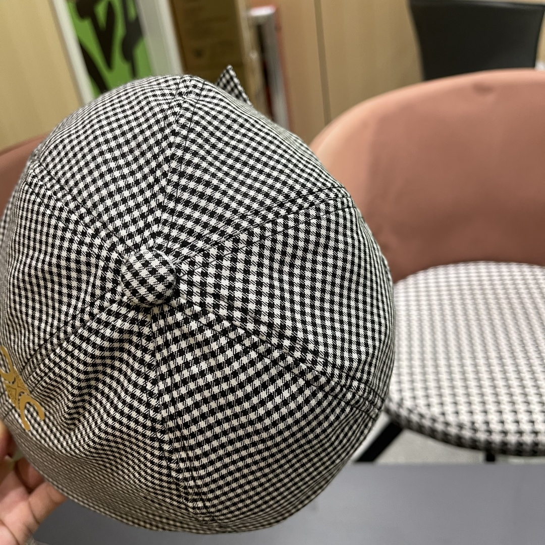  赛琳2025新款韩系格子千格鸟大头围品脸小前进帽