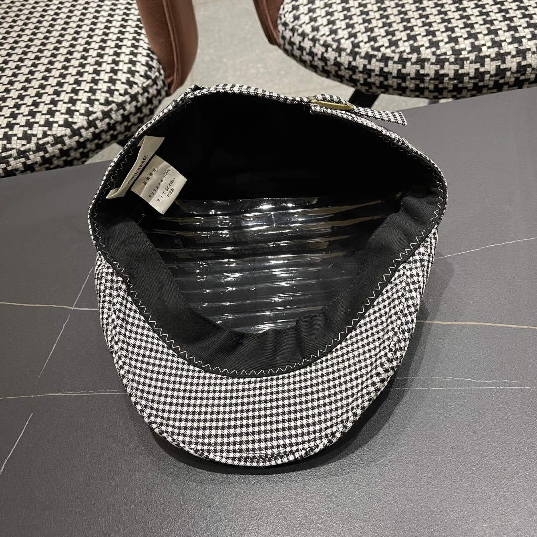  赛琳2025新款韩系格子千格鸟大头围品脸小前进帽