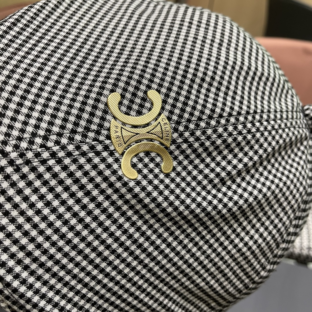  赛琳2025新款韩系格子千格鸟大头围品脸小前进帽