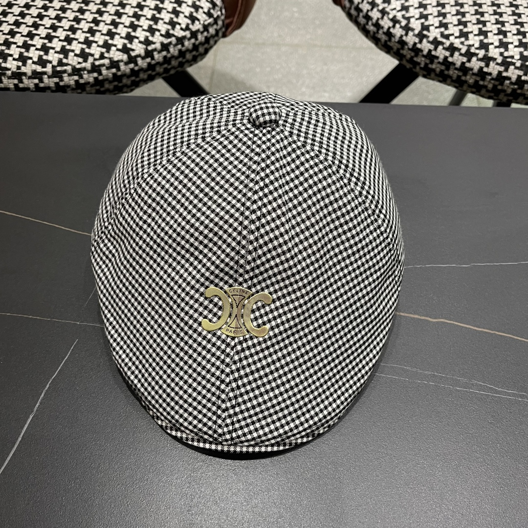  赛琳2025新款韩系格子千格鸟大头围品脸小前进帽