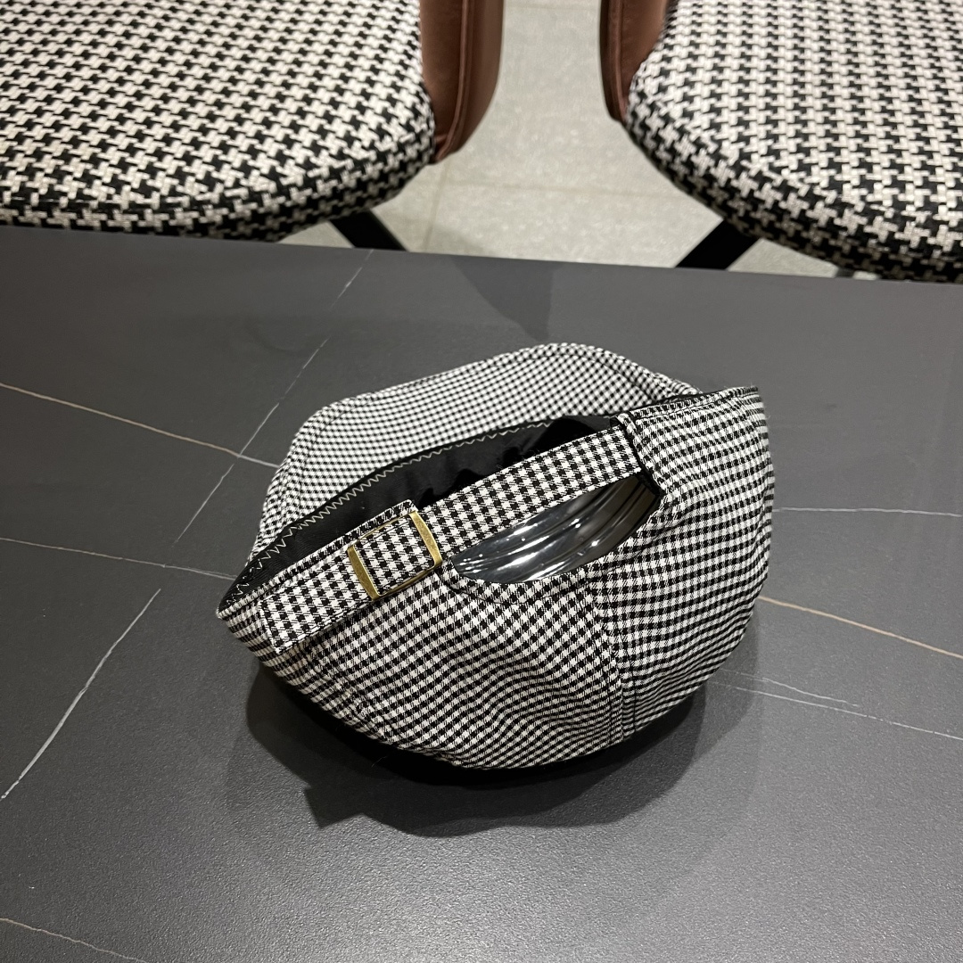  赛琳2025新款韩系格子千格鸟大头围品脸小前进帽