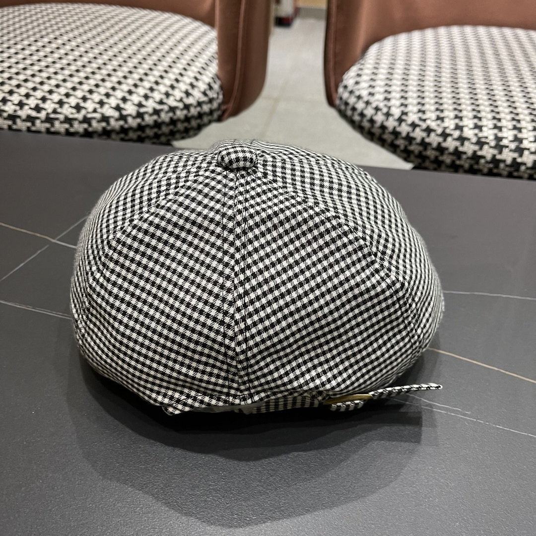  赛琳2025新款韩系格子千格鸟大头围品脸小前进帽