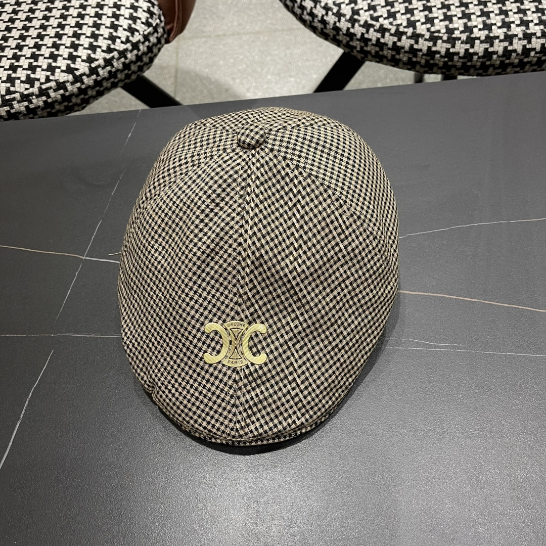  赛琳2025新款韩系格子千格鸟大头围品脸小前进帽