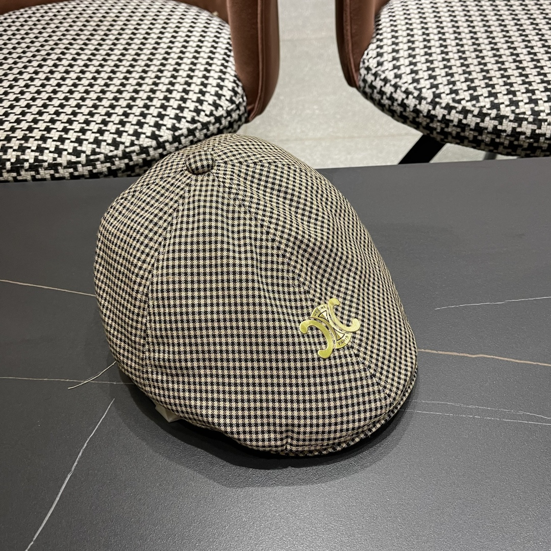  赛琳2025新款韩系格子千格鸟大头围品脸小前进帽