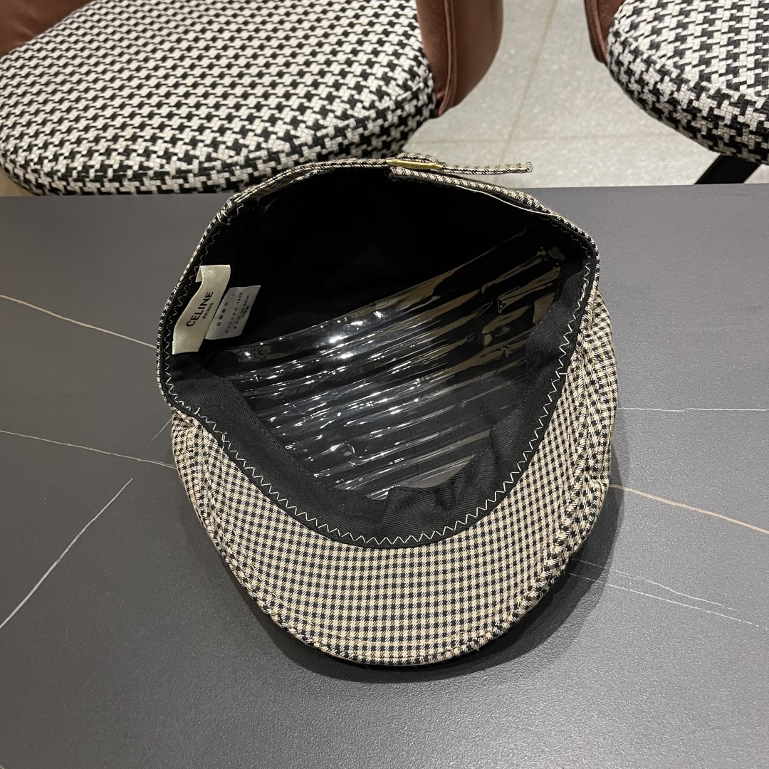  赛琳2025新款韩系格子千格鸟大头围品脸小前进帽