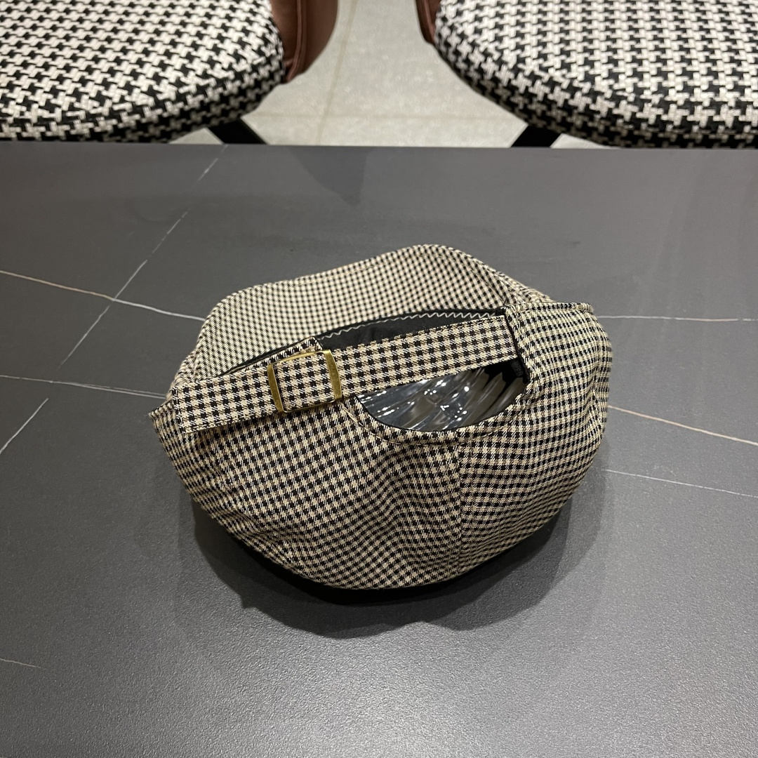  赛琳2025新款韩系格子千格鸟大头围品脸小前进帽