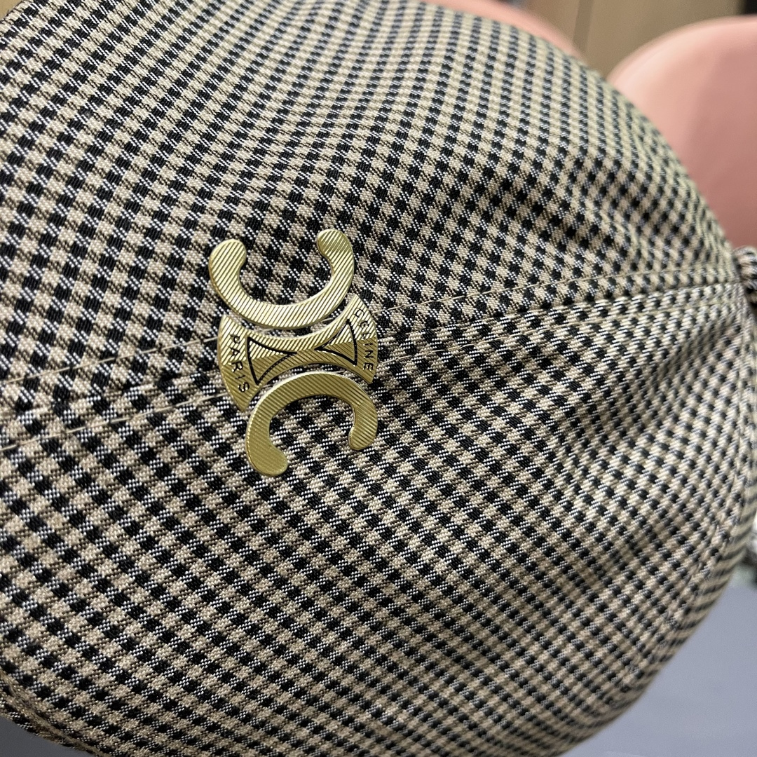  赛琳2025新款韩系格子千格鸟大头围品脸小前进帽