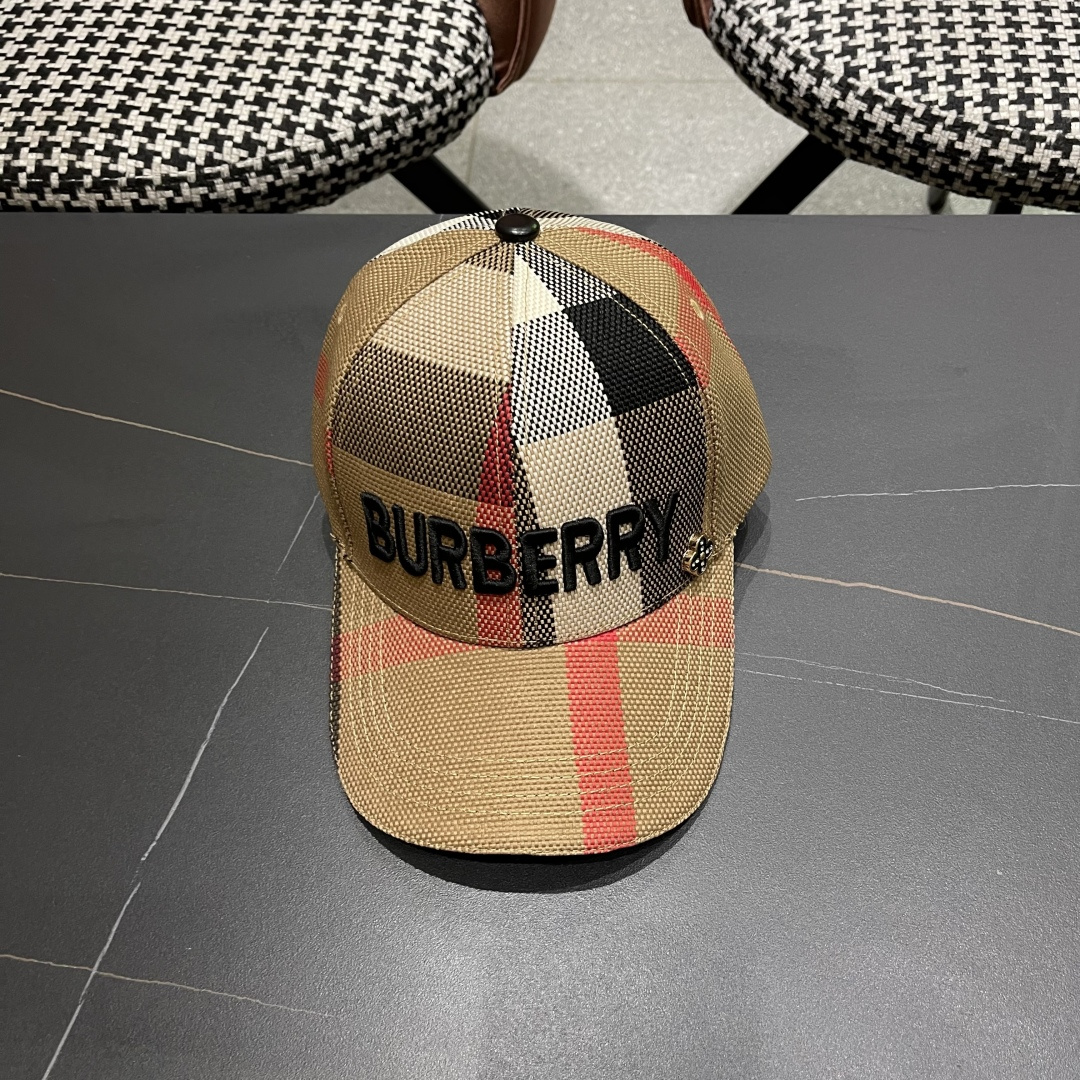  巴宝莉 洋气时髦硬顶格子棒球帽女春秋季格纹鸭舌帽户
外出游防晒遮阳帽男