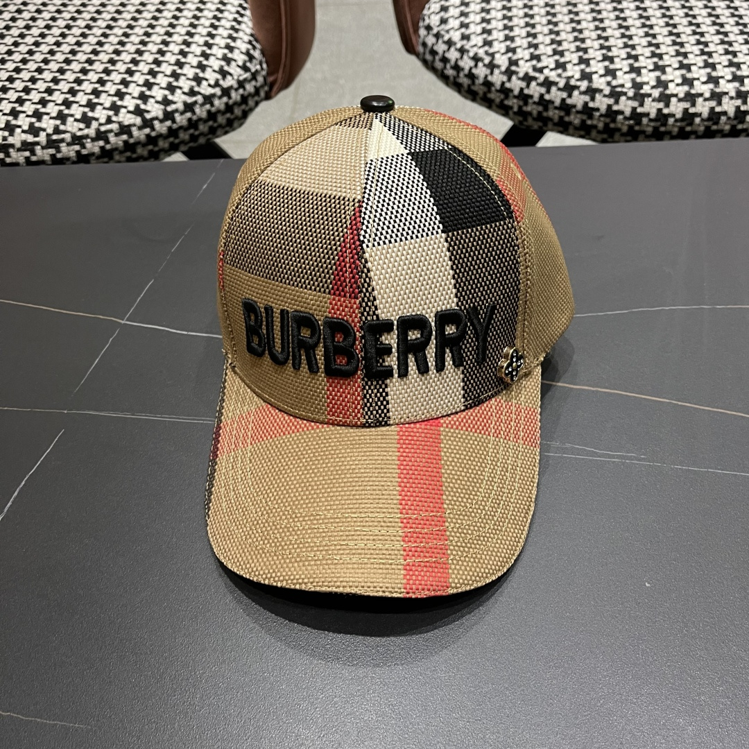  巴宝莉 洋气时髦硬顶格子棒球帽女春秋季格纹鸭舌帽户
外出游防晒遮阳帽男