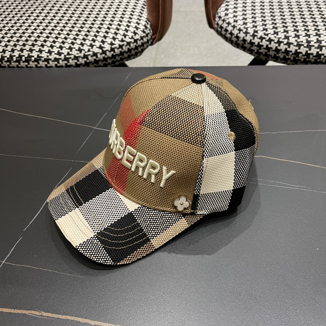  巴宝莉 洋气时髦硬顶格子棒球帽女春秋季格纹鸭舌帽户
外出游防晒遮阳帽男