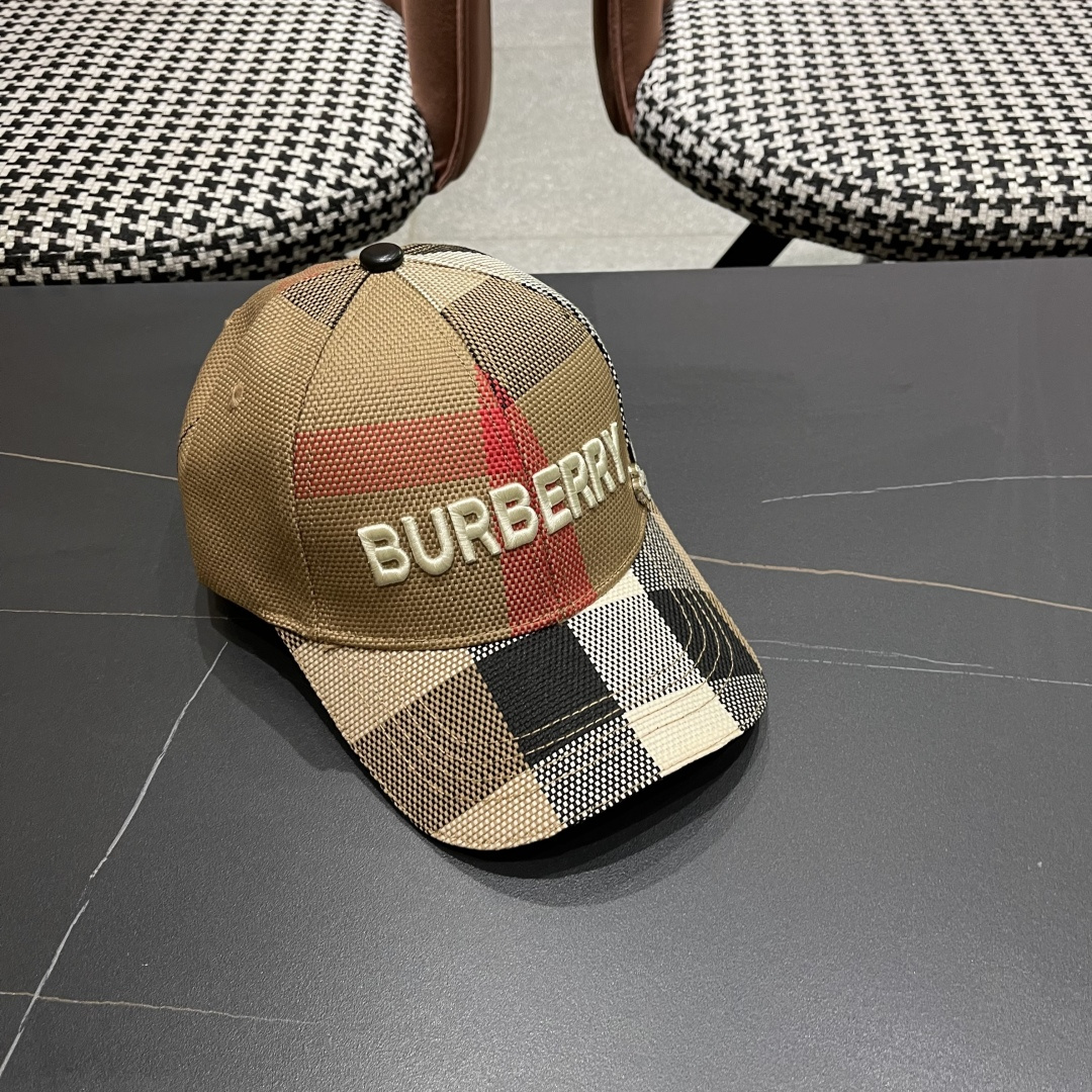  巴宝莉 洋气时髦硬顶格子棒球帽女春秋季格纹鸭舌帽户
外出游防晒遮阳帽男