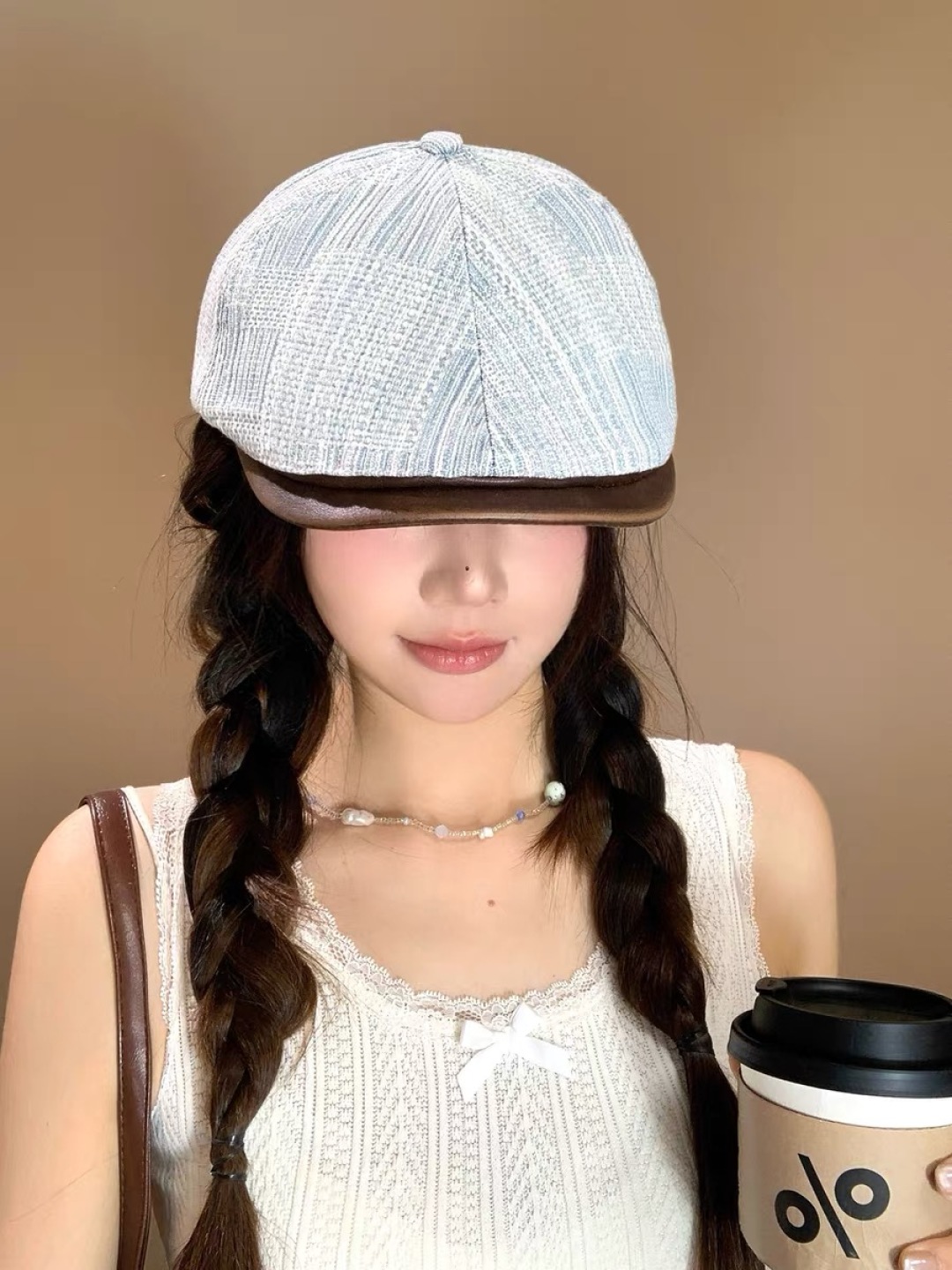  迪奥 日系复古牛仔前进帽女夏文艺休闲百搭皮质
帽檐画家帽鸭舌报童帽子