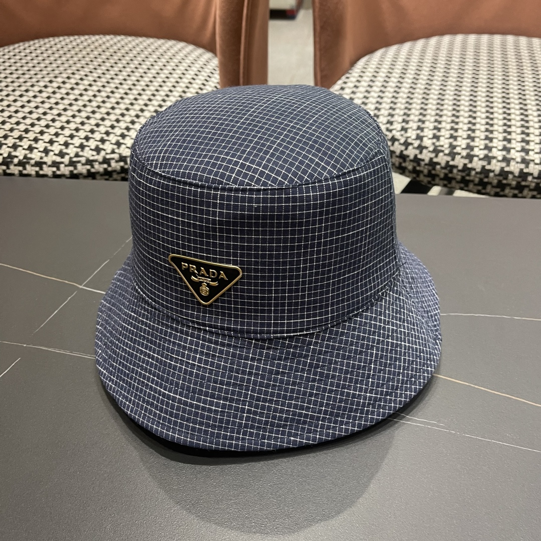  普拉达 韩版格子防晒帽子女夏季2025新款薄
款透气百搭遮阳盆帽时尚渔夫帽