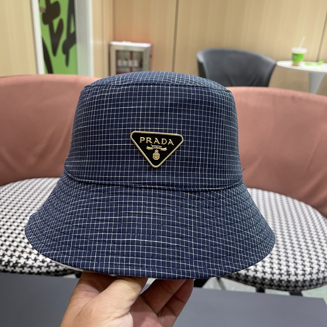  普拉达 韩版格子防晒帽子女夏季2025新款薄
款透气百搭遮阳盆帽时尚渔夫帽