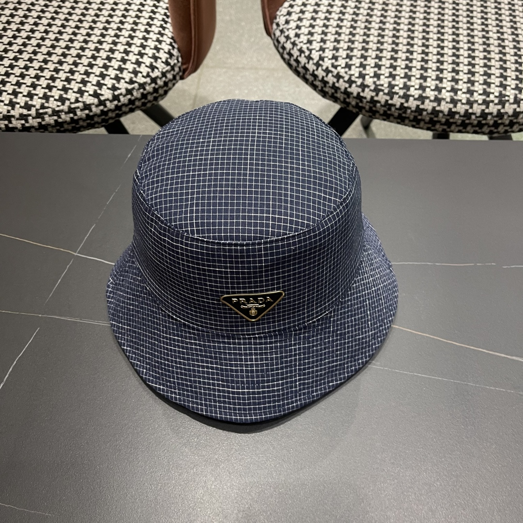  普拉达 韩版格子防晒帽子女夏季2025新款薄
款透气百搭遮阳盆帽时尚渔夫帽