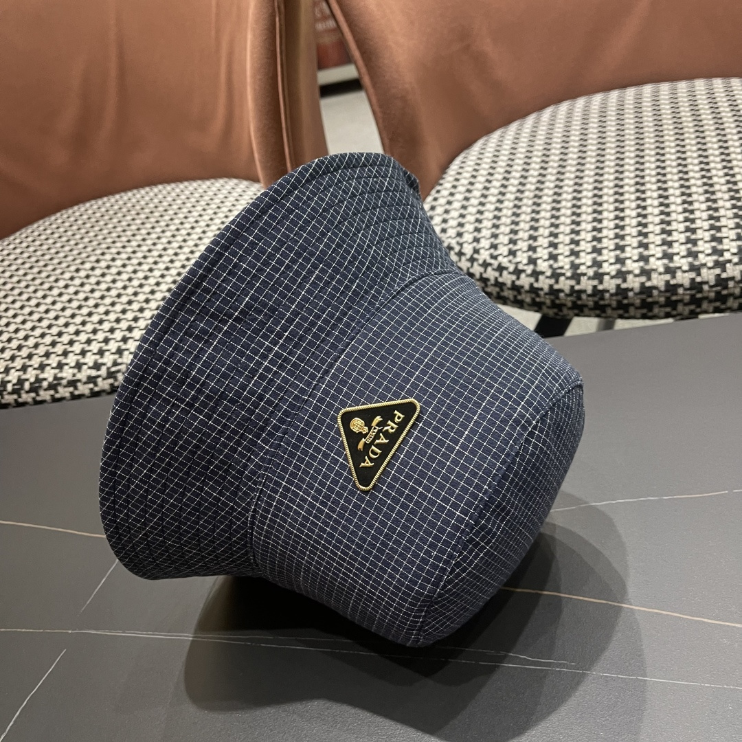  普拉达 韩版格子防晒帽子女夏季2025新款薄
款透气百搭遮阳盆帽时尚渔夫帽